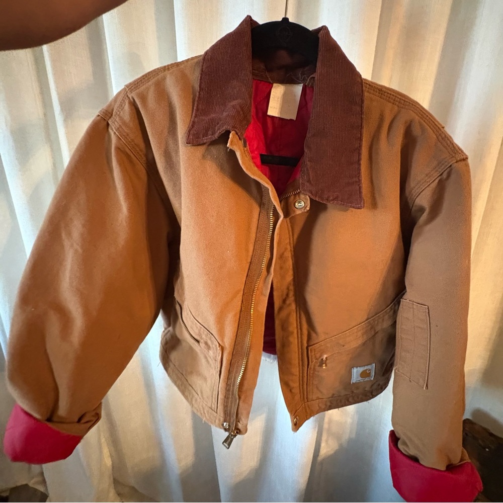 Reworked Vintage Carhartt Women's Brown Jacket with Red Accents - Picture 3 of 5